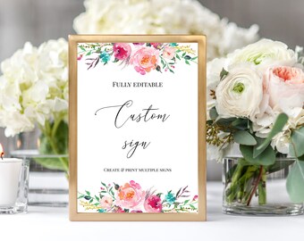 Teal Pink Custom Sign Template, Unlimited Wedding Sign, 100% Editable, Printable Party Sign, Fully Editable Sign, Your Text Here, DIY, P47