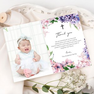 Hyacinth Thank You Card Template, Pink Purple Thank You Card, Templett, 100% Editable, Thank You, Religious Thank You, Photo Thanks, P56