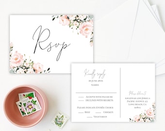 RSVP Postcard Template, RSVP Postcard, Wedding Rsvp Cards, Editable Rsvp Card, Printable Rsvp, Wedding Rsvp Cards, Blush Florals Rsvp, P30