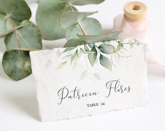 Gold Greenery Place Card Template, Place Card, Wedding Place Card, Name Card, Seating Card, Printable Place Card, 100% Editable, P31