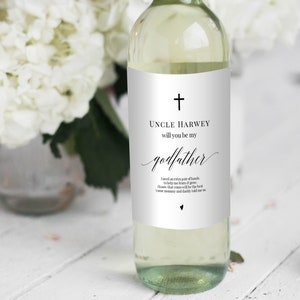 Classic Asking Godfather Template, Wine Bottle label Template, Godparents Proposal, Will You Be My Godfather, Simple Wine Label, DIY, P46
