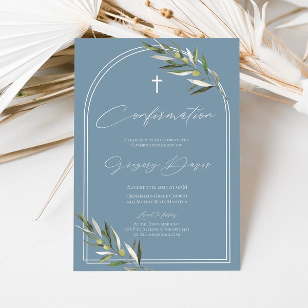 Confirmation Invitation Template Download Confirmation Invitation Olive Branch Boy Confirmation Invite Greenery Confirmation Digital P80