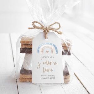 Rainbow S&#39;more Favor Tag Printable, Sending You Smore Love Tag, Thank You Tag Template, Bohemian Gift Tag, 100% Editable, Templett, P60