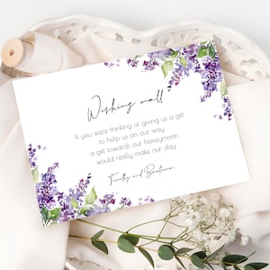 Lilac Floral Wishing Well Template, Wishing Well Card, Printable, 100% Editable, Purple Wishing Well Insert, Gift Request Insert,DIY, P59