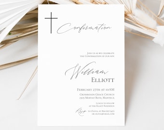 Confirmation Invitation Minimalist Template Confirmation Simple Boy And Girl Religious Invite Modern Editable Printable Baptism Invite, P93