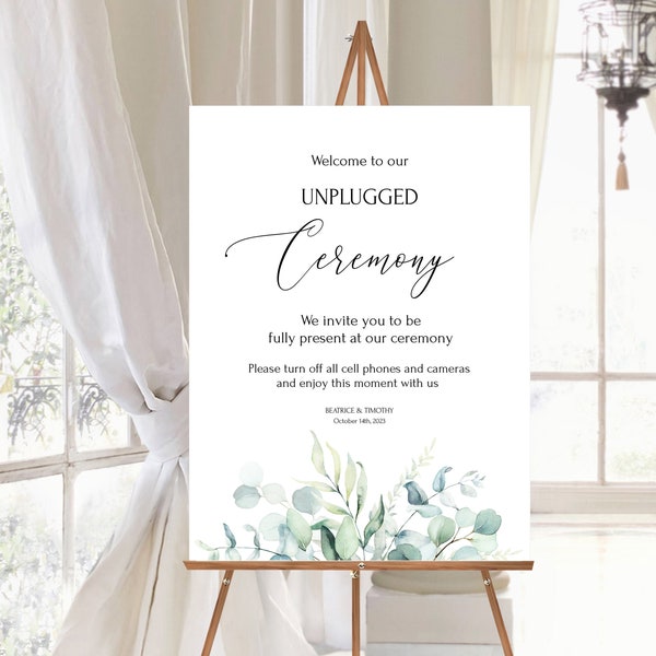 Eucalyptus Unplugged Ceremony Sign Template, Unplugged Wedding Sign, Wedding Ceremony, Ceremony Sign, Unplugged Sign, Outdoor Ceremony, P48