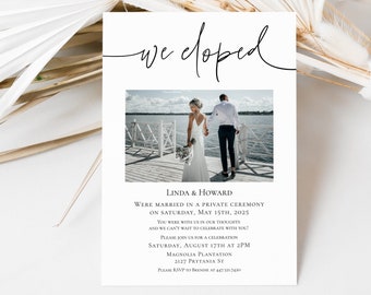 We Eloped Announcement Template Download We Got Married Invitation Minimal DIY Wedding Announcement With Picture Editable Templett, P79