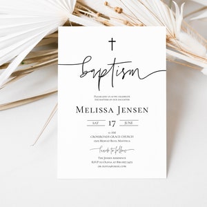 Baptism Invitation Minimalist Template Gender Neutral Bautizo Modern Religious Invitation Classic Minimal Baptism Simple DIY,Templett, P79