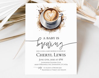Kaffee-Babyparty-Einladungsvorlage Ein Baby braut Einladung Druckbares Kaffee-Thema Babyparty-Einladung bearbeitbares DIY Templett