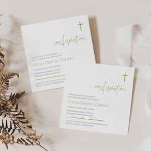 Modern Gold Confirmation Invitation Template Simple Confirmation Gender Neutral Religious Invitation Editable Square Confirmation Printable