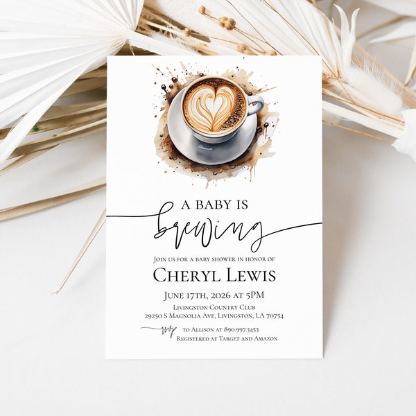 Coffee Baby Shower Invitation Template A Baby Is Brewing Invitation Printable Coffee Theme Baby Shower Invite Editable DIY Templett