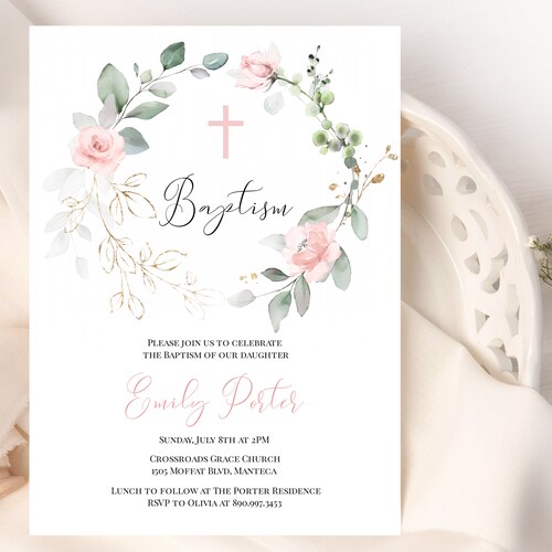 Baptism Invitation Template Printable Invite Templett - Etsy