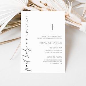 Minimalist First Holy Communion Invitation Template, Modern First Communion, Boy And Girl, Religious, 100% Editable, Printable, Simple, P74