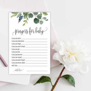 Greenery Prayers For Baby Card, Prayers for Baby Card, Printable Prayers for Baby Card, Printable Baby Shower Game, Prayers For Baby, P17