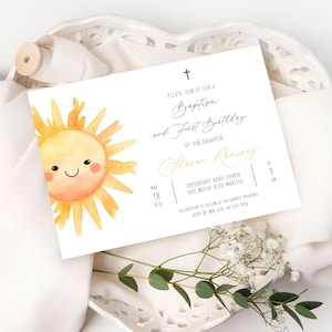 Modello di invito per battesimo e compleanno del sole Invito di compleanno neutro rispetto al genere 1° compleanno Battesimo a tema sole Invito al nostro sole Templett