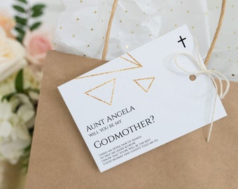 Gold Geometric Asking Godparents Template, Godmother Proposal, Godparents Proposal, Will You Be My Godmother, Modern Godmother Card, P39