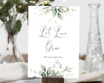 Gold Greenery Let Love Grow Sign, Let Love Grow, Seed Favors sign, Succulent Favor Sign, Instant Download, Favors Sing, Printable, Gold, P31