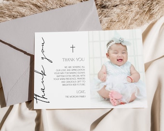Minimalist Baptism Thank You Card Template Modern Thank You Card Editable Religious Thank You Photo Thank You Card Simple DIY Templett P74