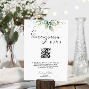 Gold Greenery Honeymoon Fund Sign Template, 100% Editable, Printable, Greenery Wedding Sign, Gold Wedding Honeymoon Sign, Templett, P31