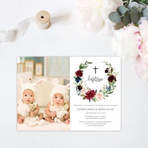 Baptism Invitation Twins, Baptism Invitation Templett, Twins Baptism Invite, Editable Baptism Invitation, Religious Invitation, Photo, P16