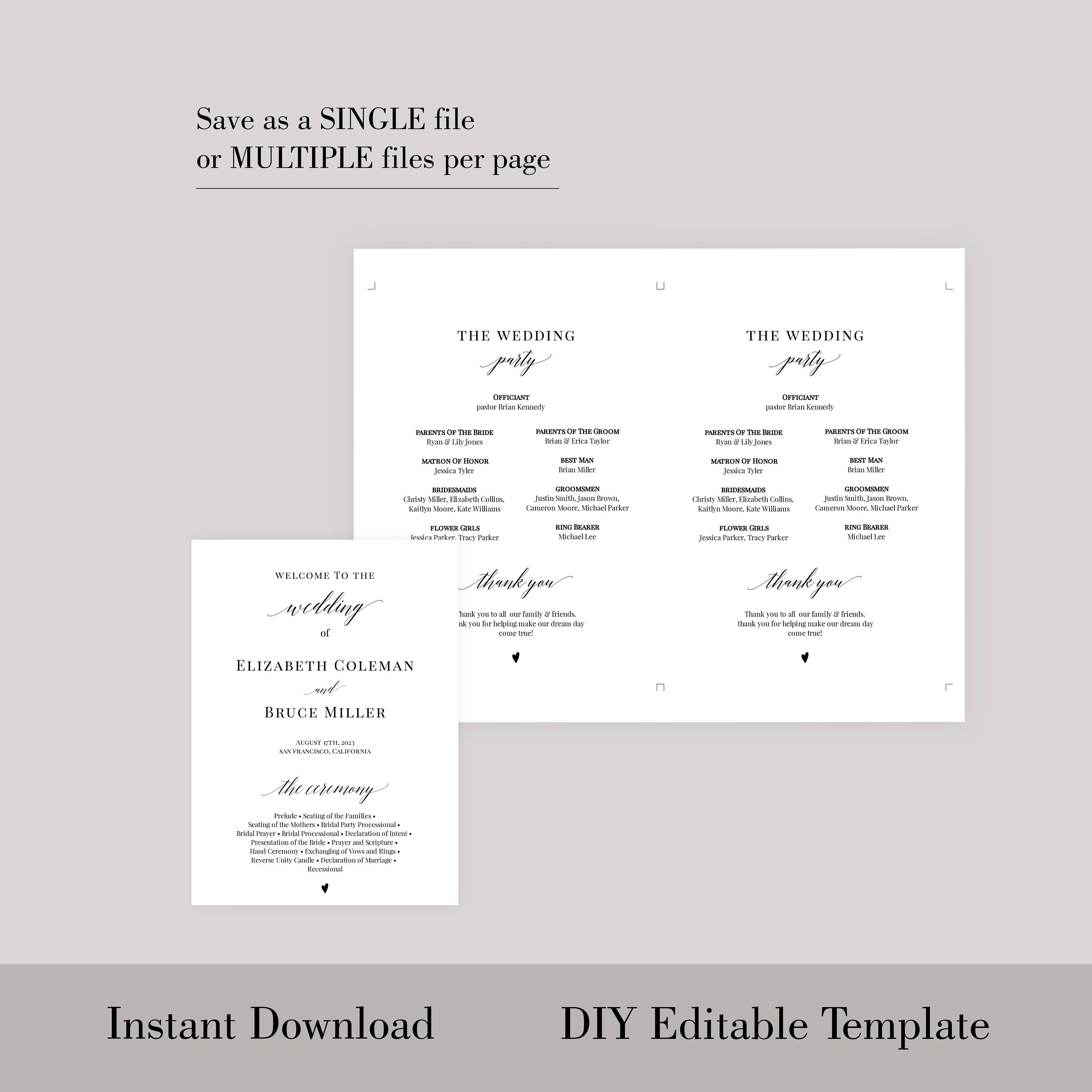 Classic Fan Program Template Wedding Fan Program 100 Etsy