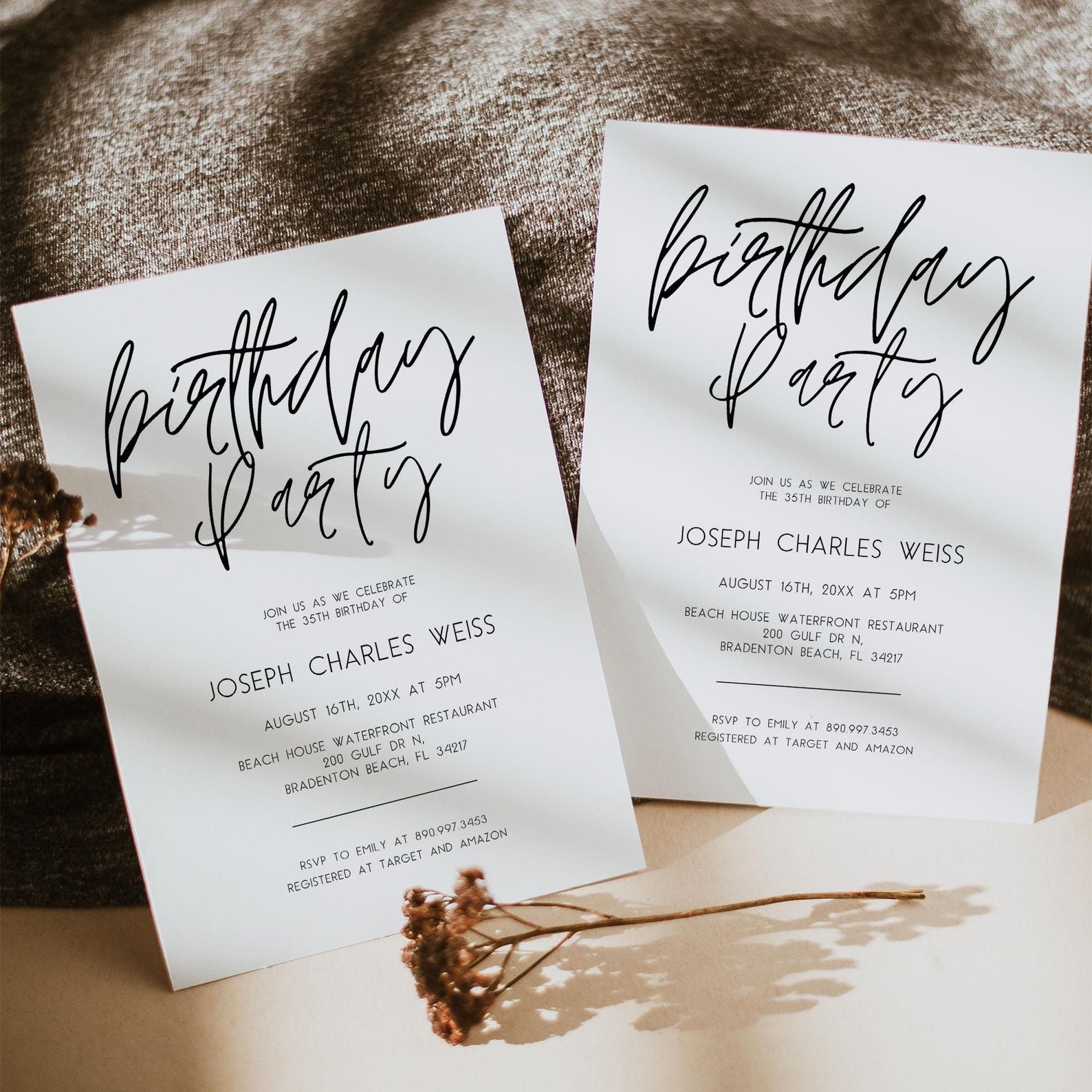 Moden Birthday Invitation Template Minimalist Birthday Invite Minimal ...