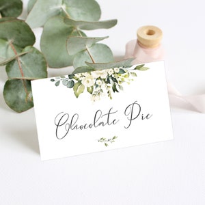 Buffet Food Sign, Food Card Templett, Buffet Cards, Food Labels, Food Stations, Food Card, Floral Food Card, 100% Editable, White Rose, P28