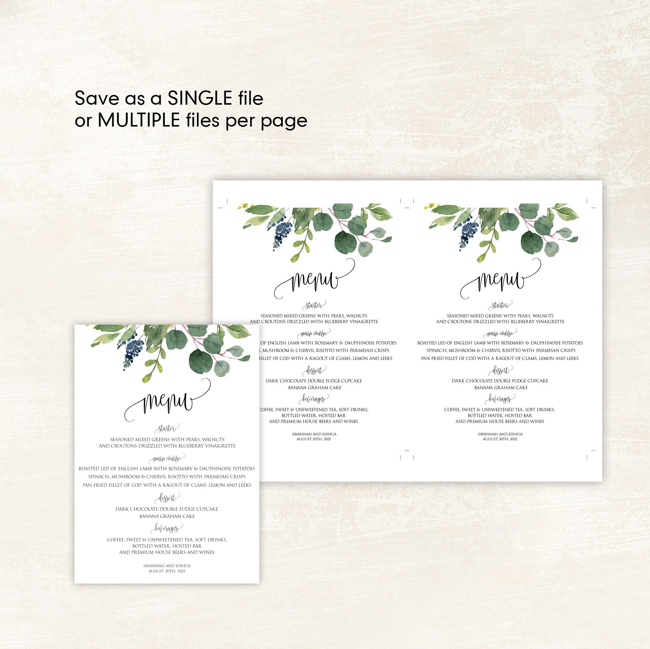 5x7 Menu Template, Greenery Menu Template, Greenery Menu, Greenery Menu ...