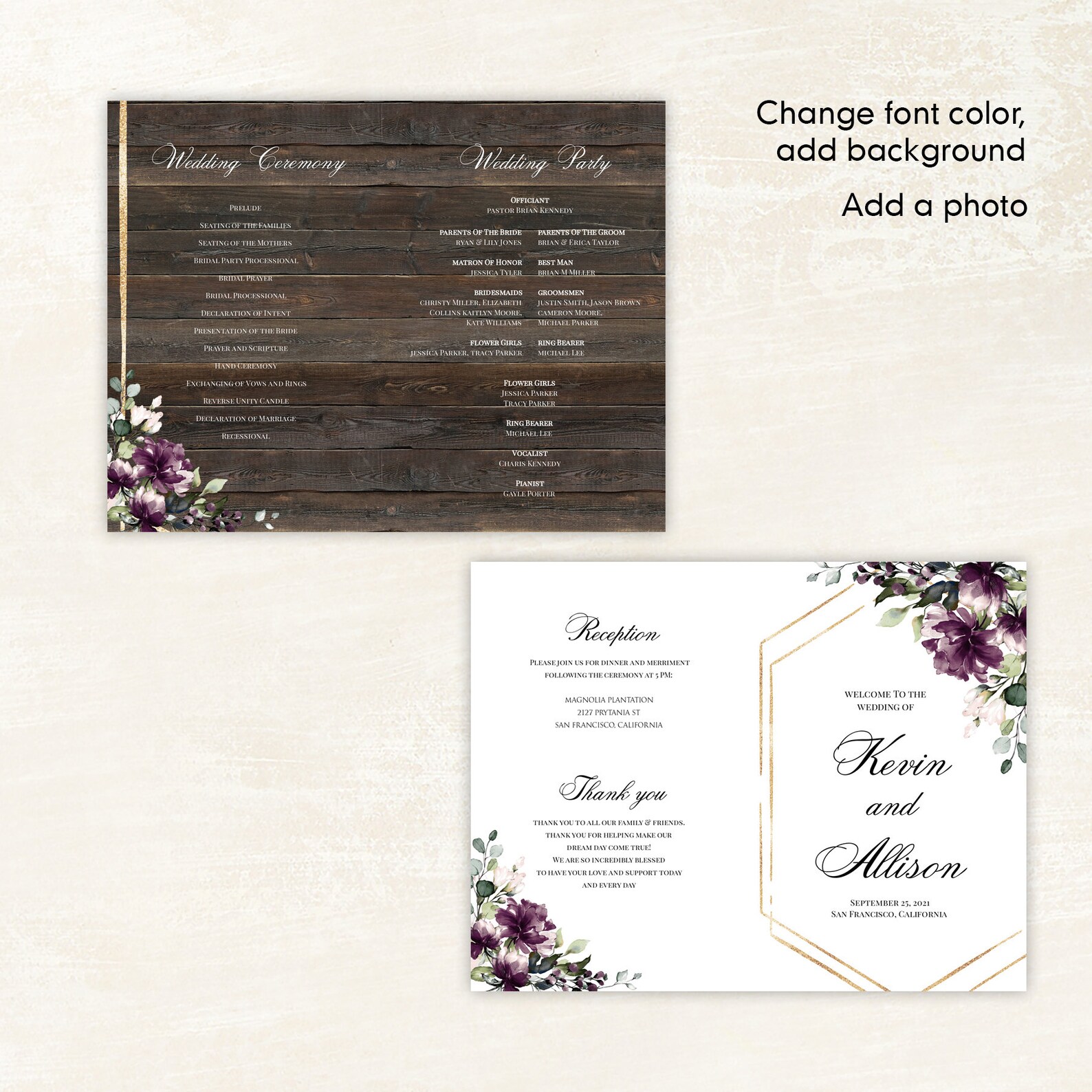 Purple Wedding Program Template Folded Booklet Purple | Etsy