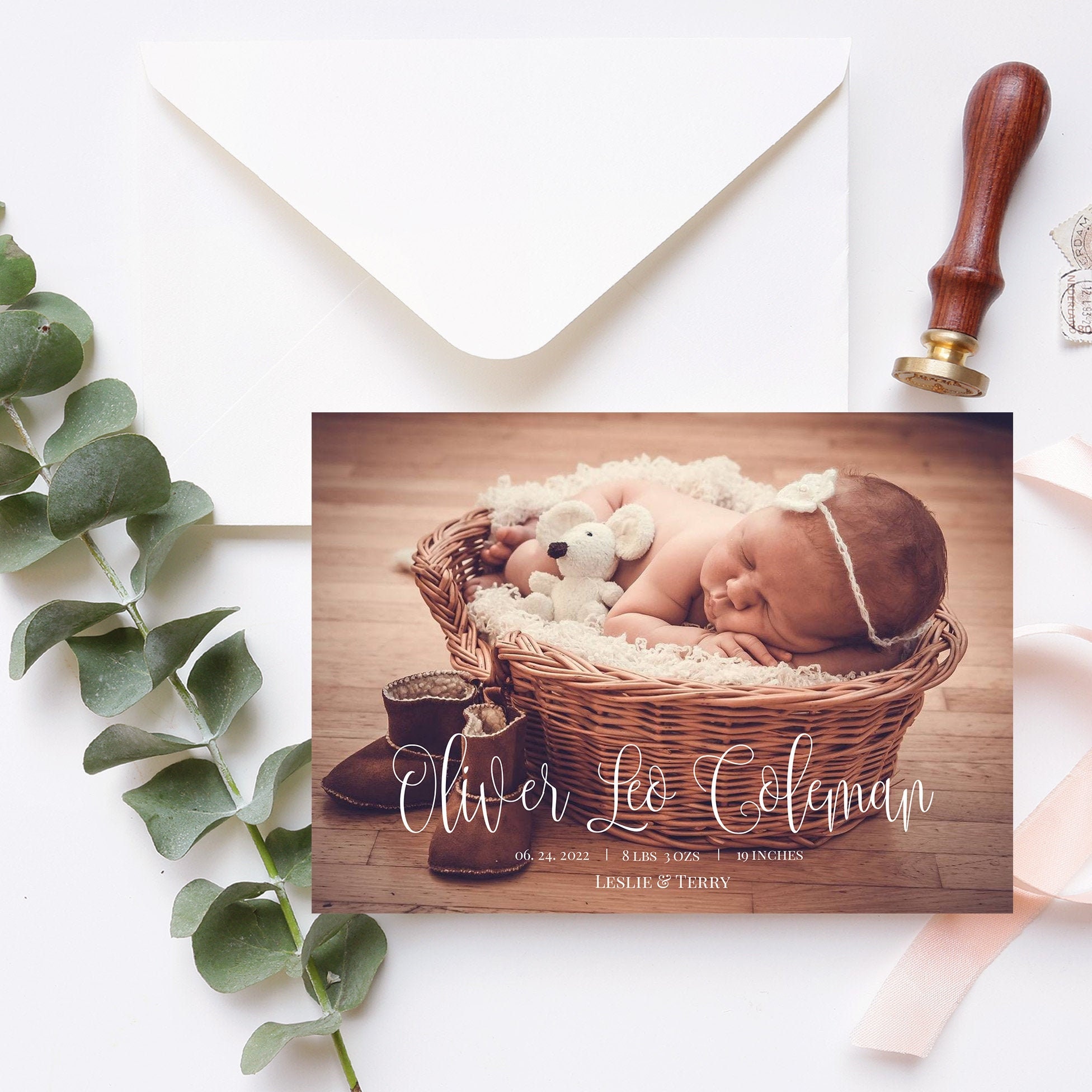 Photo Birth Announcement Template, Printable Birth Announcement Card, 100% Editable, Gender Neutral, Instant Download, Elegant, Templett