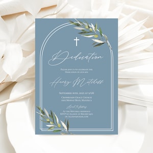 Dedication Invitation Template Download Dedication Invitation For Boy Olive Branch Dedication Invitation Greenery Dedication Editable, P80