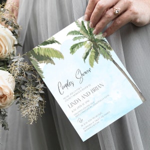 Tropical Couples Shower Invitation Template, Palm Tree Couples Shower Invite, 100% Editable, Wedding Shower, Beach, Templett, Nature, P77