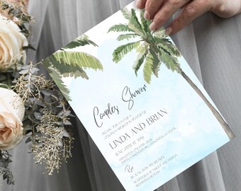 Tropical Couples Shower Invitation Template, Palm Tree Couples Shower Invite, 100% Editable, Wedding Shower, Beach, Templett, Nature, P77