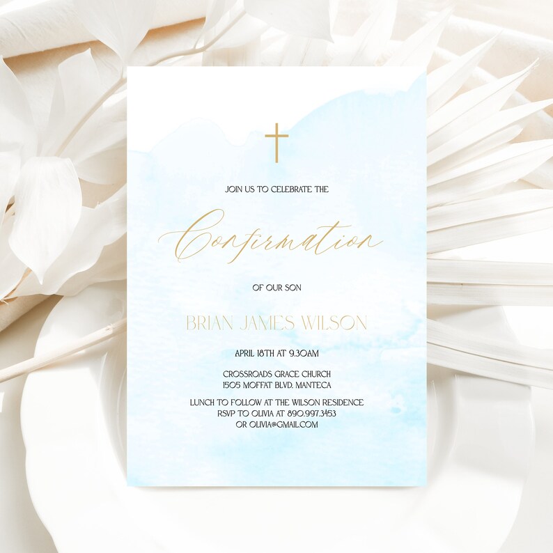 Boy Confirmation Invitation Template, 100% Editable, Abstract, Instant ...