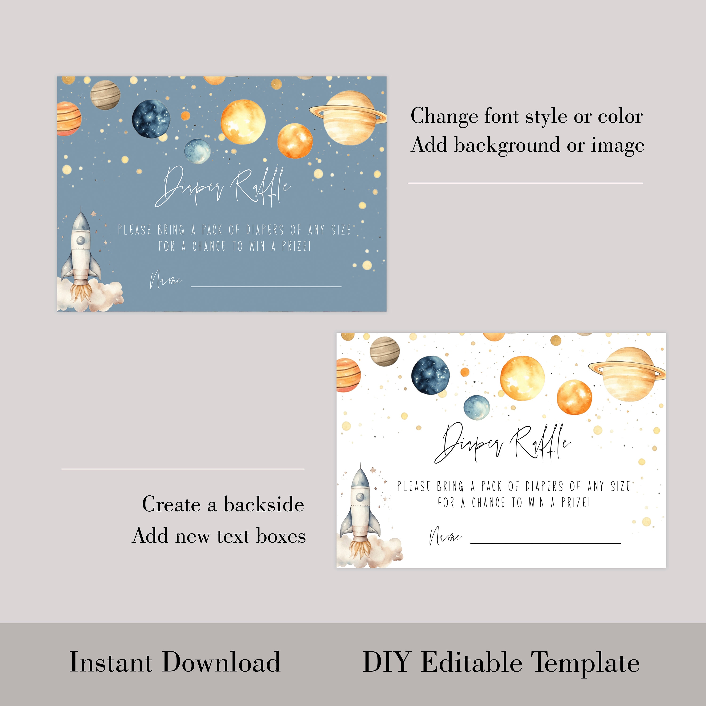 Space Theme Raffle Space Diaper Raffle Ticket Template Boy Baby Shower Diaper Raffle ...