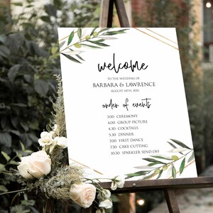 Wedding Order Of Events Sign, Wedding Timeline Sign, DIY Order of Service Sign, Order Of Events, Wedding Welcome Sign, Greenery, Gold, P22
