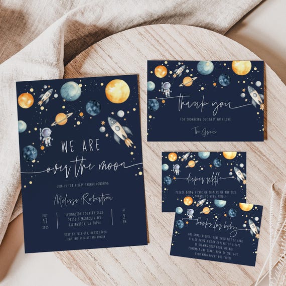 Space Themed Baby Shower Invitation Set Editable Spaceship Baby