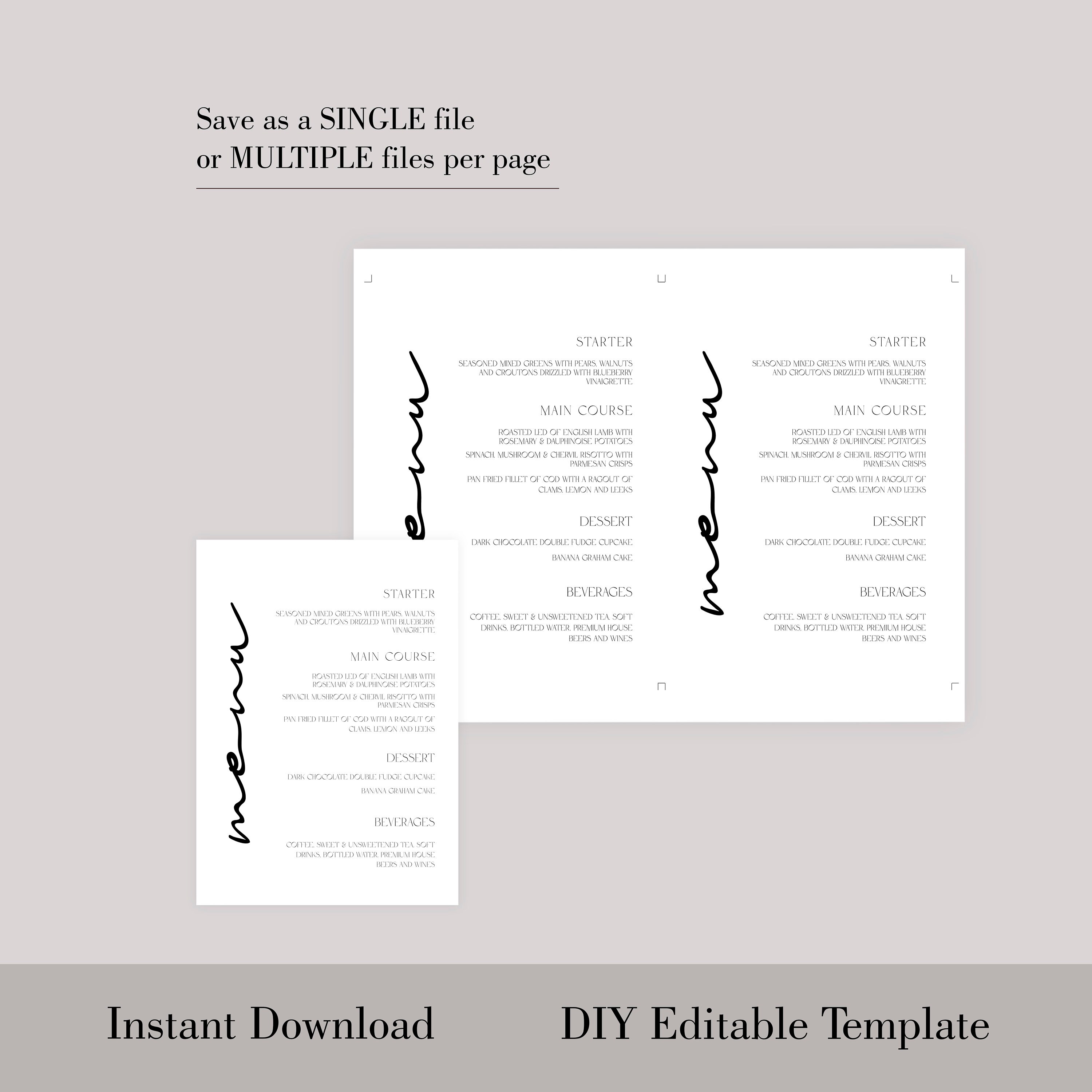 Minimalist Menu Card Template, Simple Menu Cards, Modern Menu, Minimal ...