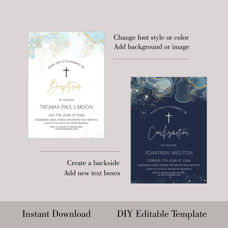 Confirmation Invitation Boy Template Navy Blue Marble Confirmation ...