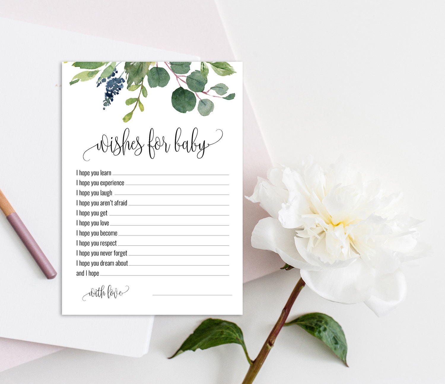 Wishes for Baby Card, Baby Shower Wishes, Printable Baby Shower Game ...