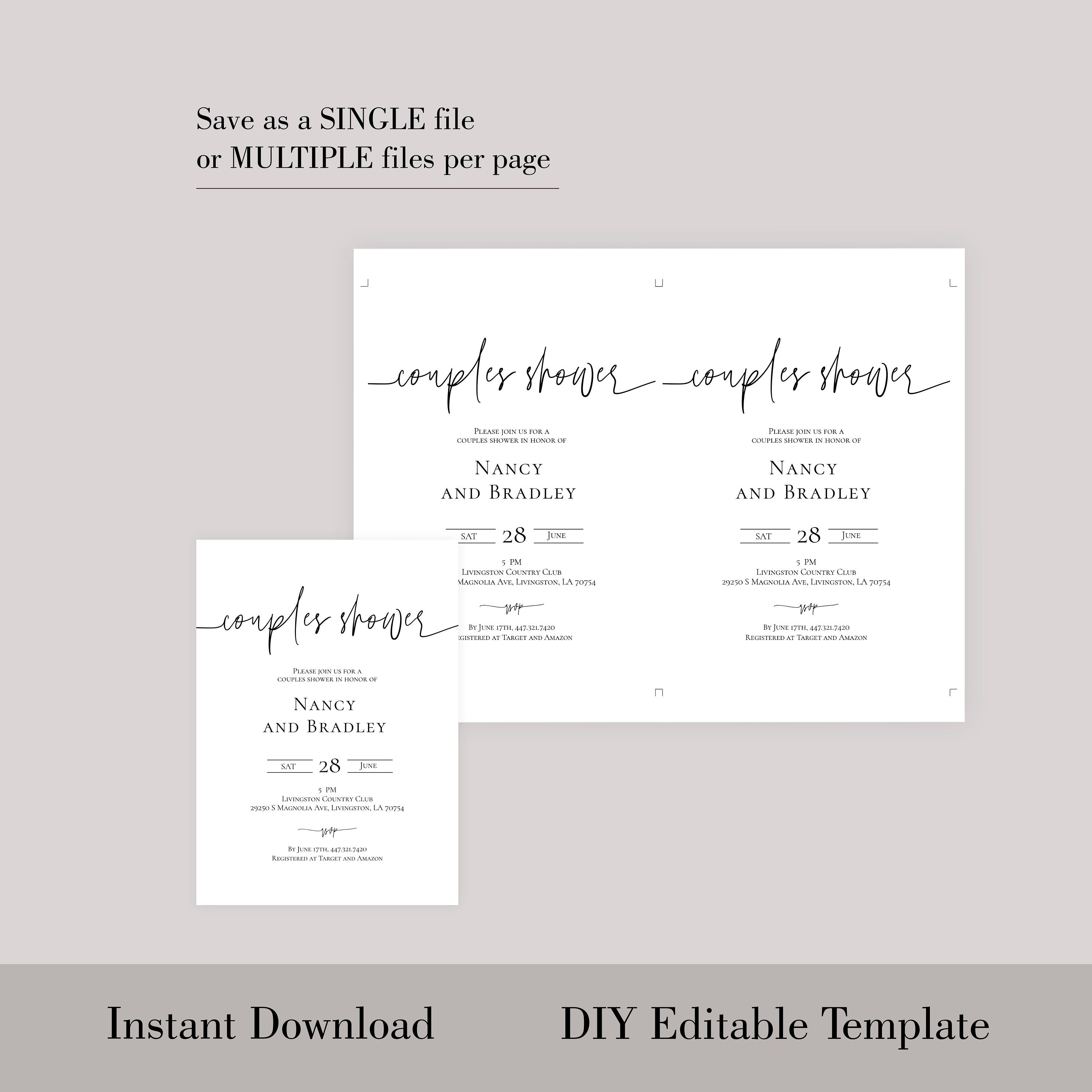 Couples Shower Invitation Template Digital Couples Shower Minimalist