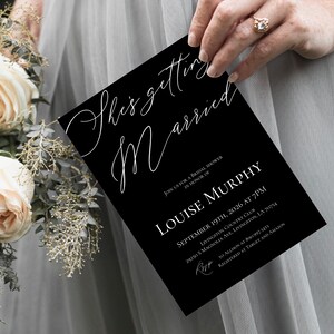 Black Stylish Bridal Shower Invitation Template Modern She Is Getting Married Black Simple Bridal Invite Dark Bridal Invite Minimalist PB88