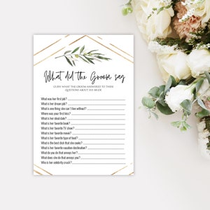 What Did The Groom Say, What Did He Say About Her, The Newlywed Game, Printable What Did The Groom Say. Templett, Customize Questions, P22