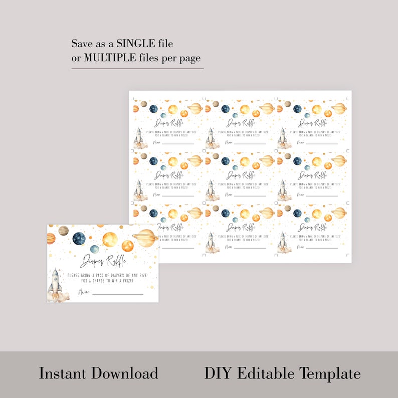 Space Theme Raffle Space Diaper Raffle Ticket Template Boy Baby Shower Diaper Raffle ...