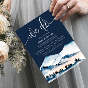 Mountain Wedding Invitation Template, Bohemian Wedding Invitation, Winter Wedding, Navy Wedding, Nature, 100% Editable, DIY, Templett, P41