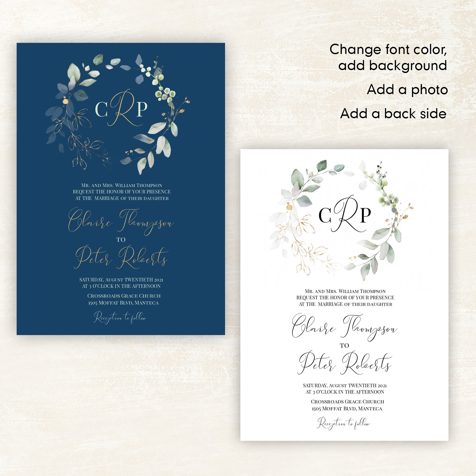 Monogram Wedding Invitation Template Wreath Wedding Etsy