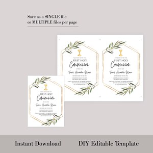 First Communion Invitation Template Download Boy First Holy Communion With Olive Branch 1st Communion Invitation Gender Neutral Templett P22 image 6