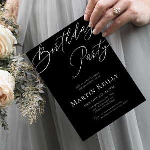 Stylish Birthday Invitation Template Black Birthday Invite Simple Let's Celebrate Modern Birthday Minimalist Instant Download Templett PB88