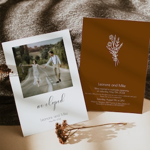 Botanical We Eloped Announcement Template, Photo Elopement Announcement Invitation, Wedding Announcement, 100% Editable, Printable, P57