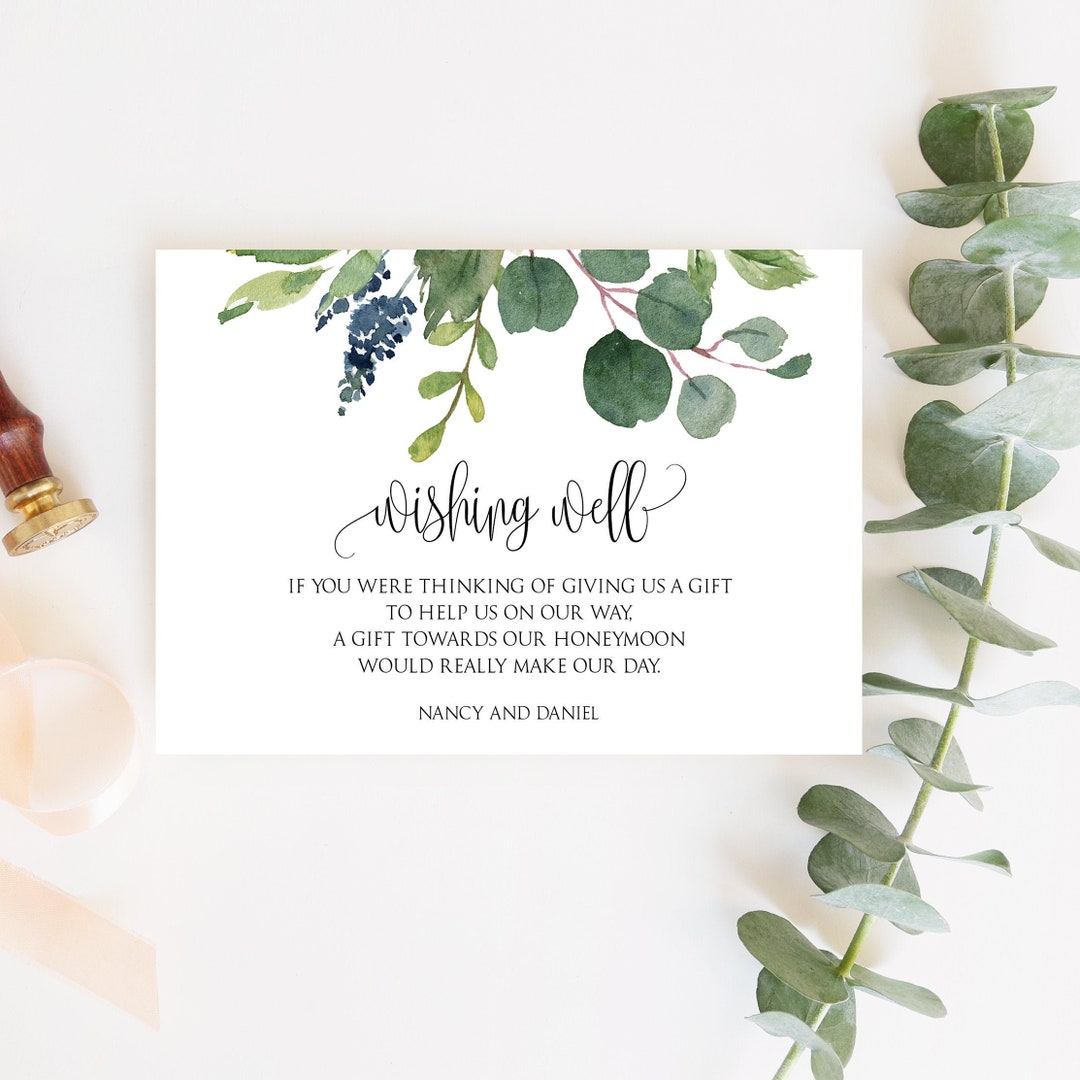 Eucalyptus Wishing Well, Wishing Well Card Template, Printable Wishing ...